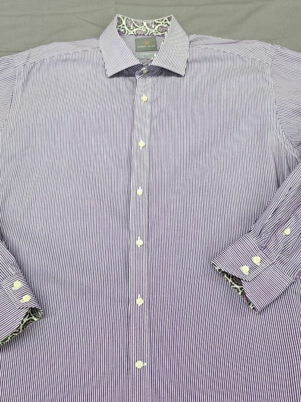 Thomas Dean Mens XL Purple Striped Button Up Shirt Long Sleeve Pima Cotton
